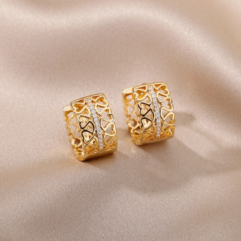 Hollow Heart Hoop Earrings for Women Girls Romantic Stainless Steel Gold Color Zircon Earrings 2023 Trend Couple Jewelry Gift