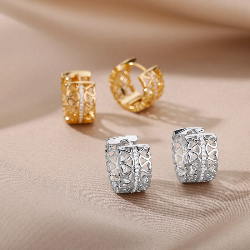 Hollow Heart Hoop Earrings for Women Girls Romantic Stainless Steel Gold Color Zircon Earrings 2023 Trend Couple Jewelry Gift
