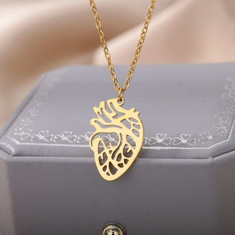 Hollow Heart Pendant Necklace for Women Stainless Steel Gold Color Necklaces 2023 Trend Couple Jewelry collares mujer