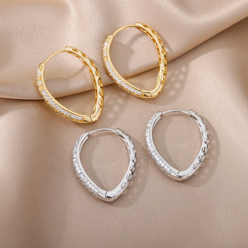 Hollow Hexagon Hoop Earrings for Women Stainless Steel Gold Color Zircon Earrings Female 2023 Trend Couple Wedding Jewelry femme