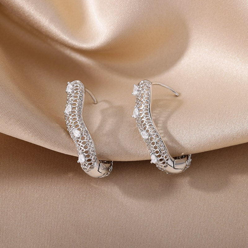 Hollow Hexagon Hoop Earrings for Women Stainless Steel Gold Color Zircon Earrings Female 2023 Trend Couple Wedding Jewelry femme