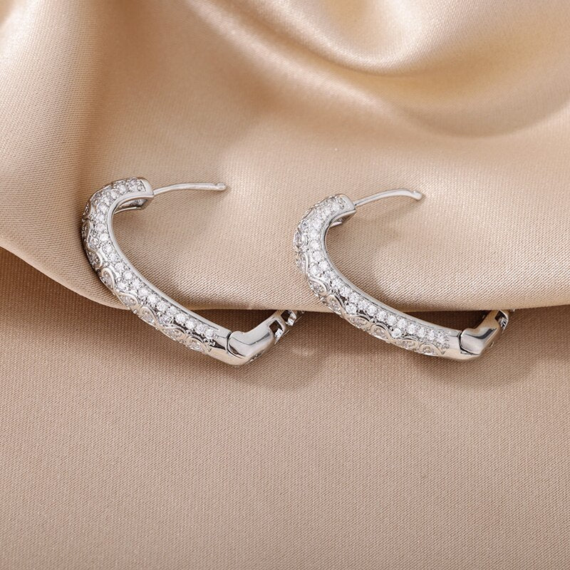 Hollow Hexagon Hoop Earrings for Women Stainless Steel Gold Color Zircon Earrings Female 2023 Trend Couple Wedding Jewelry femme