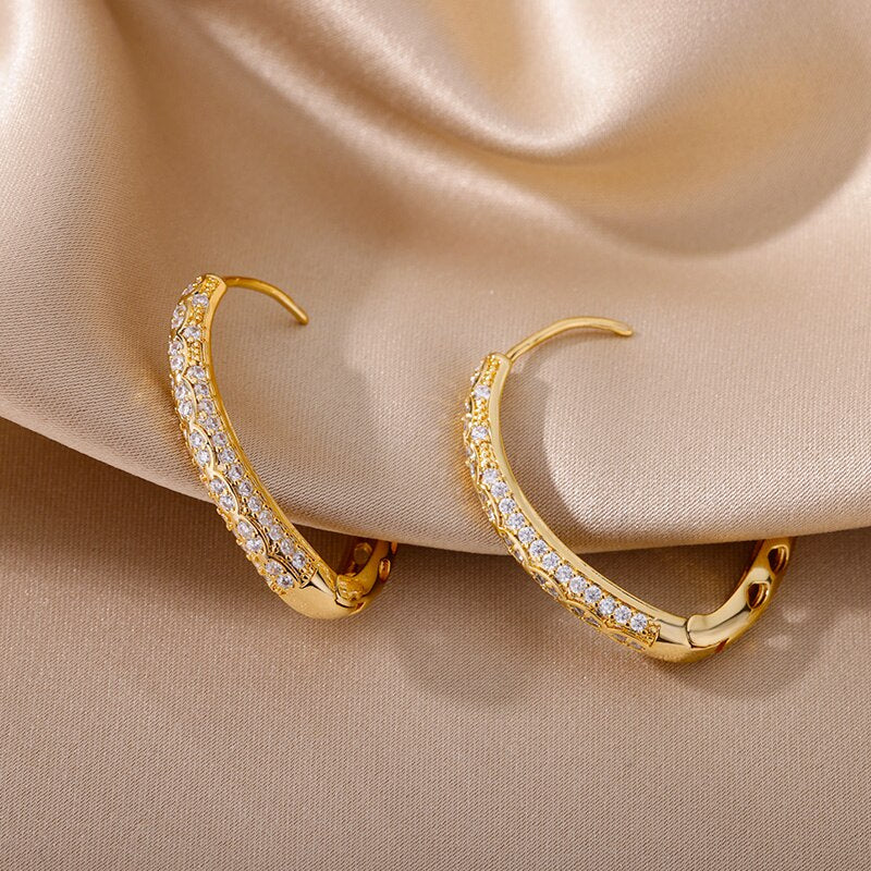 Hollow Hexagon Hoop Earrings for Women Stainless Steel Gold Color Zircon Earrings Female 2023 Trend Couple Wedding Jewelry femme