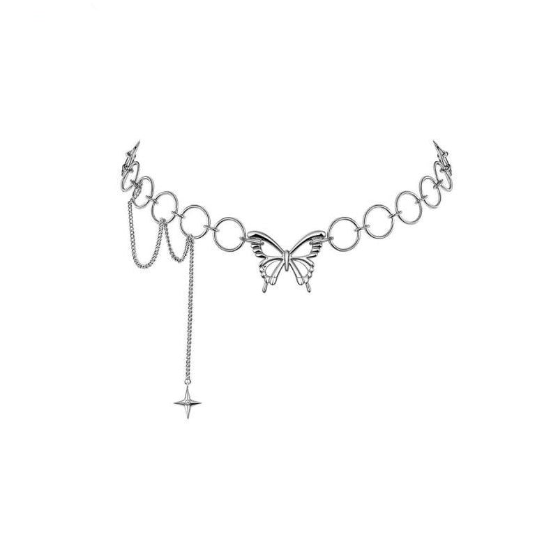 Hollow Korean Sweet Butterfly Choker Necklace Statement Girlfriend Gift Cute Bicolor Chain Necklace Jewelry Collier Femme 2021
