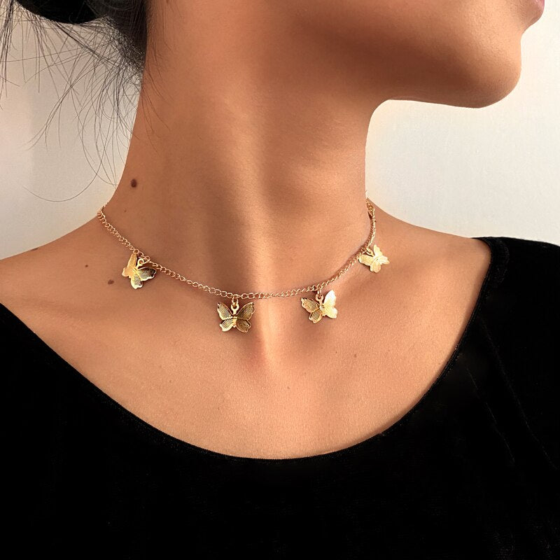 Hollow Korean Sweet Butterfly Choker Necklace Statement Girlfriend Gift Cute Bicolor Chain Necklace Jewelry Collier Femme 2021