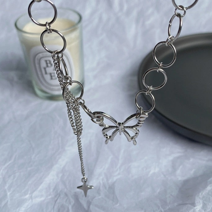 Hollow Korean Sweet Butterfly Choker Necklace Statement Girlfriend Gift Cute Bicolor Chain Necklace Jewelry Collier Femme 2021