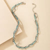 Hollow Link Chain Light Blue Little Beads Strand Braided Choker Punk Silver Color Adjustable Necklace Women Summer Jewelry Gift