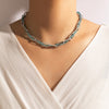 Hollow Link Chain Light Blue Little Beads Strand Braided Choker Punk Silver Color Adjustable Necklace Women Summer Jewelry Gift