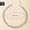Hollow Link Chain Light Blue Little Beads Strand Braided Choker Punk Silver Color Adjustable Necklace Women Summer Jewelry Gift