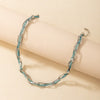 Hollow Link Chain Light Blue Little Beads Strand Braided Choker Punk Silver Color Adjustable Necklace Women Summer Jewelry Gift