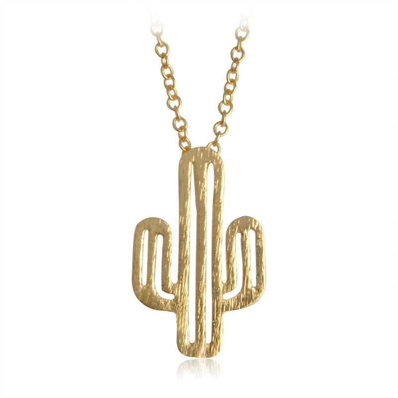 Hollow Mexican Cactus Pendant Necklaces Sweater Chain Mini Plant Jewelry Gold Silver Fashion Necklace collar collier Gift