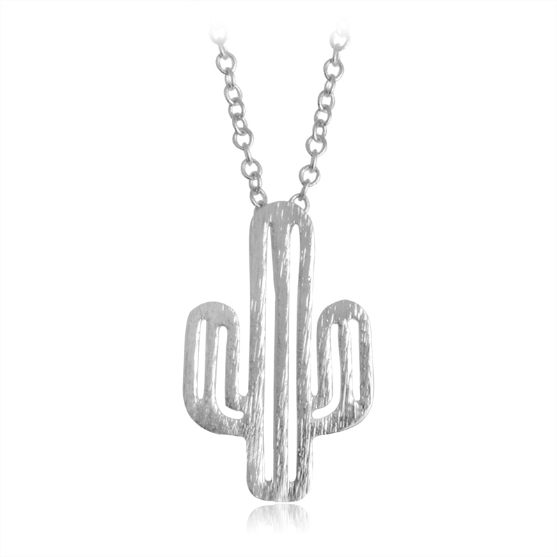 Hollow Mexican Cactus Pendant Necklaces Sweater Chain Mini Plant Jewelry Gold Silver Fashion Necklace collar collier Gift