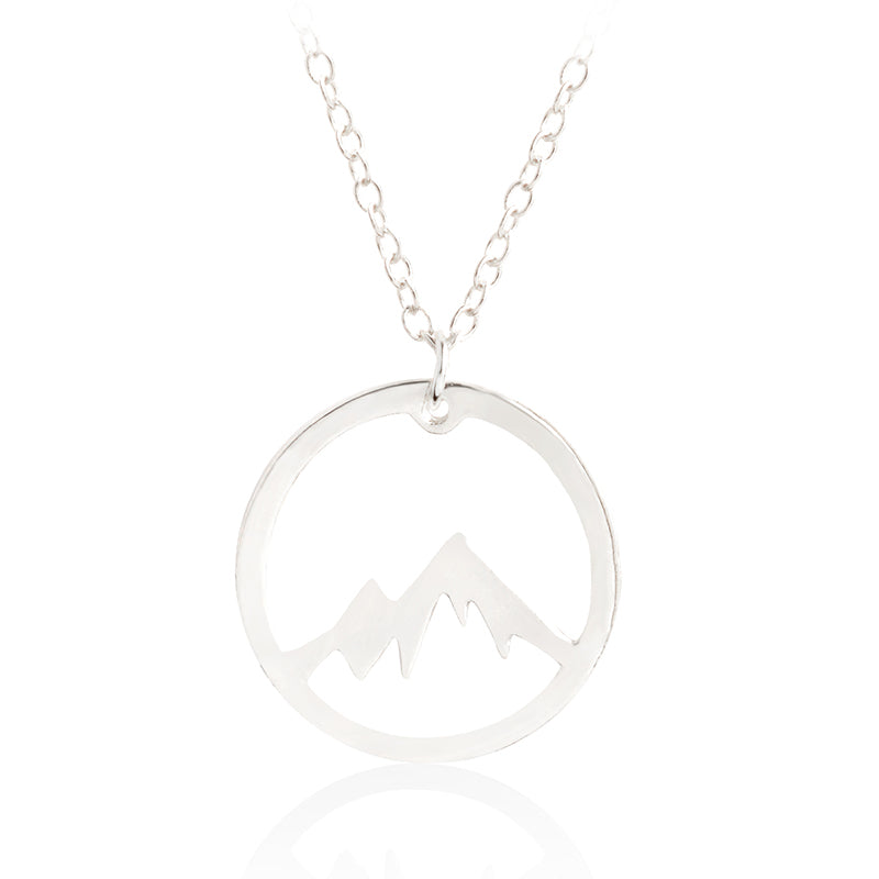 Hollow Mountain Range Pendant Necklace Round Gold Silver Minimalist collar Simple Fashion Adventure Nature Jewelry Gift for kids