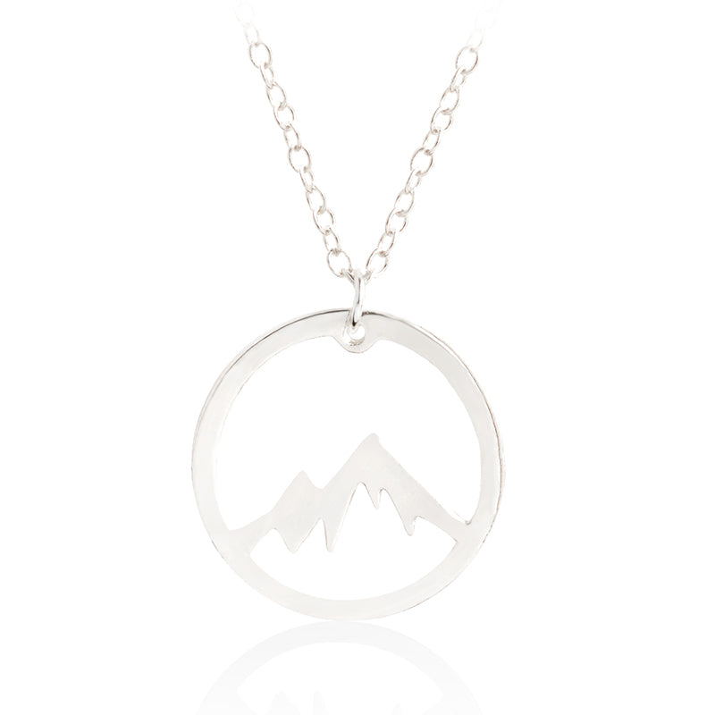 Hollow Mountain Range Pendant Necklace Round Gold Silver Minimalist collar Simple Fashion Adventure Nature Jewelry Gift for kids