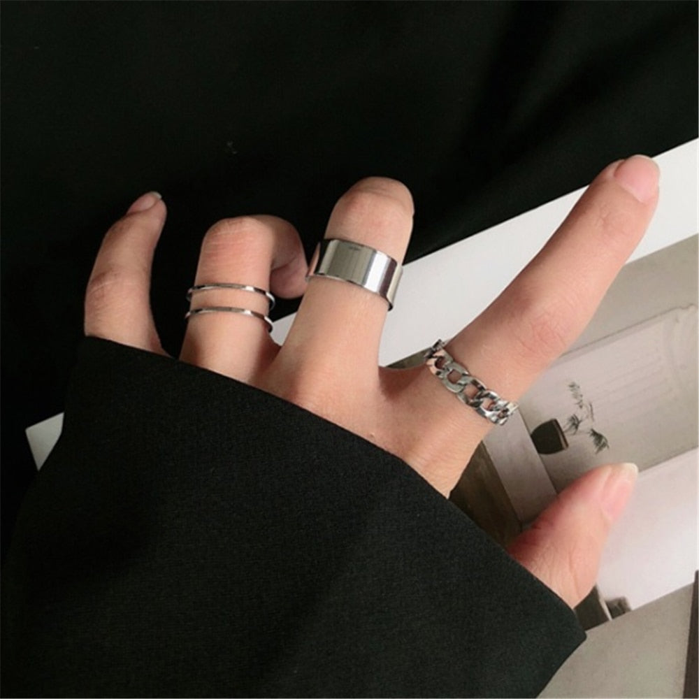 Hollow Out Resizable Rings Set for Women Bands Wedding Jewelry Hip-hop rock Metal Copper Round 2020  Geometric Christmas Gift