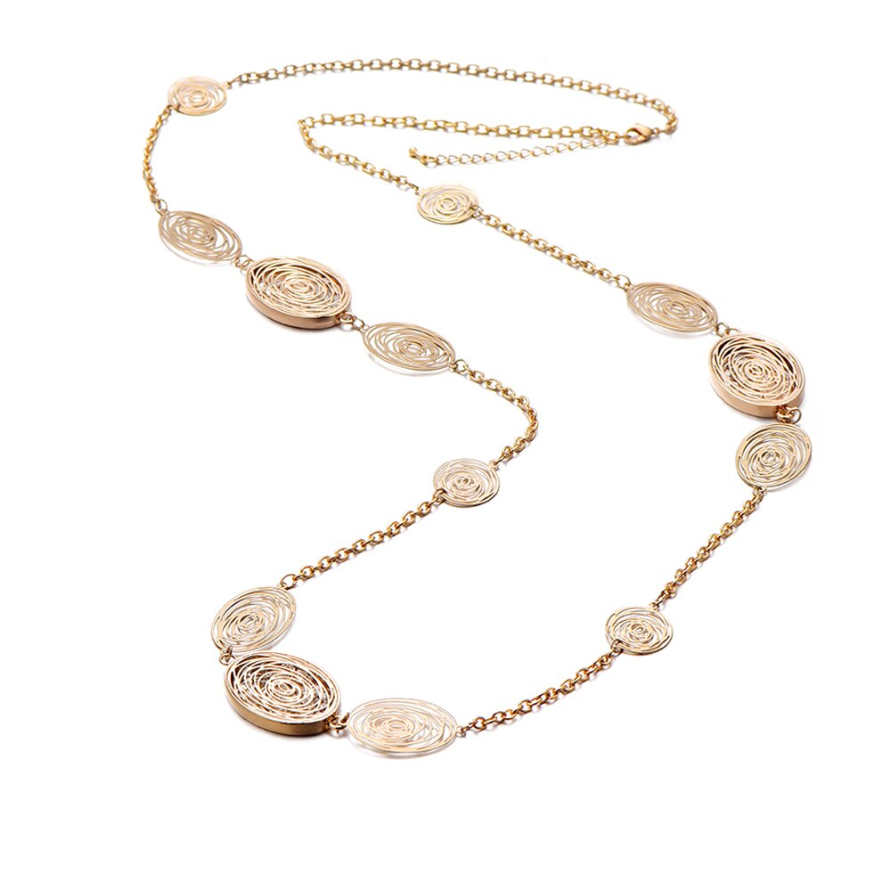 Hollow Oval Flower Pendant Necklaces For Woman Gold Color Long Sweater Chain Necklaces Bohemia Jewelry Accessories Gifts