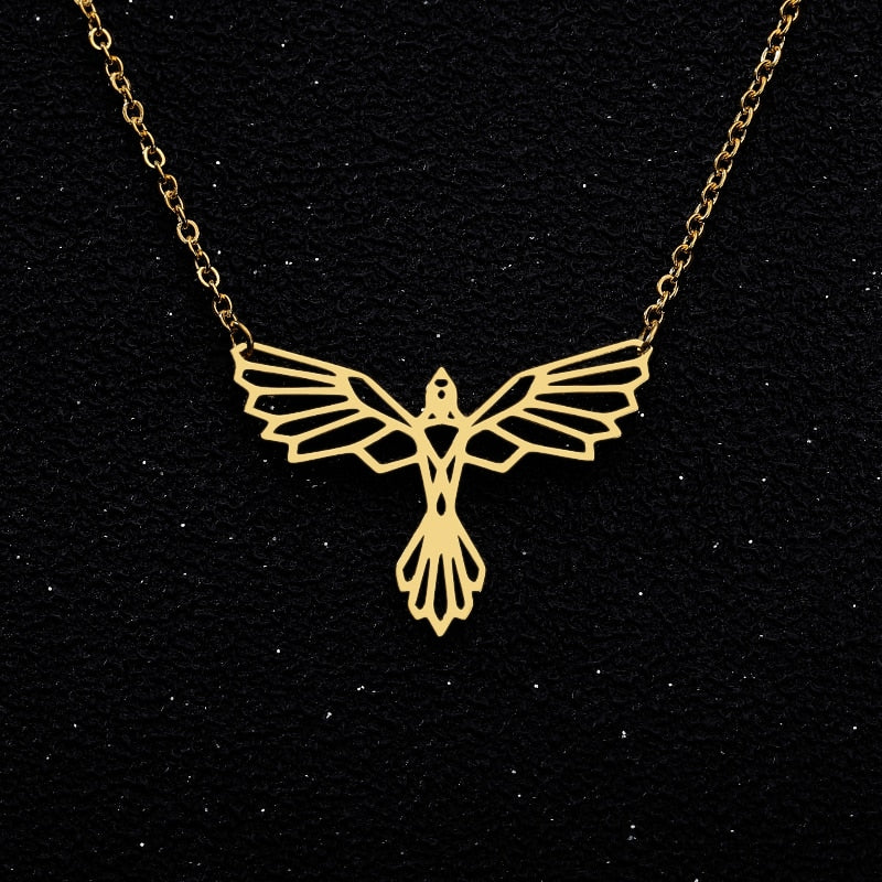 Hollow Phoenix Necklaces for Women Stainless Steel Gold Color Necklace Pendant Vintage Jewelry Accessories Bijoux Collier Femme