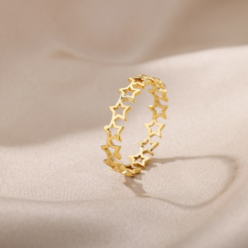 Hollow Stars Rings for Women Stainless Steel Gold Color Geometric Couple Ring 2023 Trend Wedding Aesthetic Jewelry anillos mujer