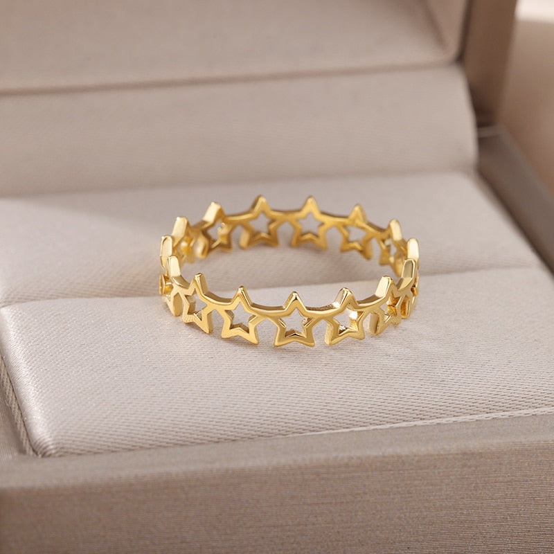 Hollow Stars Rings for Women Stainless Steel Gold Color Geometric Couple Ring 2023 Trend Wedding Aesthetic Jewelry anillos mujer