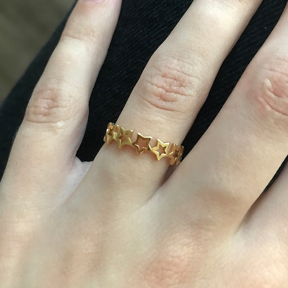 Hollow Stars Rings for Women Stainless Steel Gold Color Geometric Couple Ring 2023 Trend Wedding Aesthetic Jewelry anillos mujer