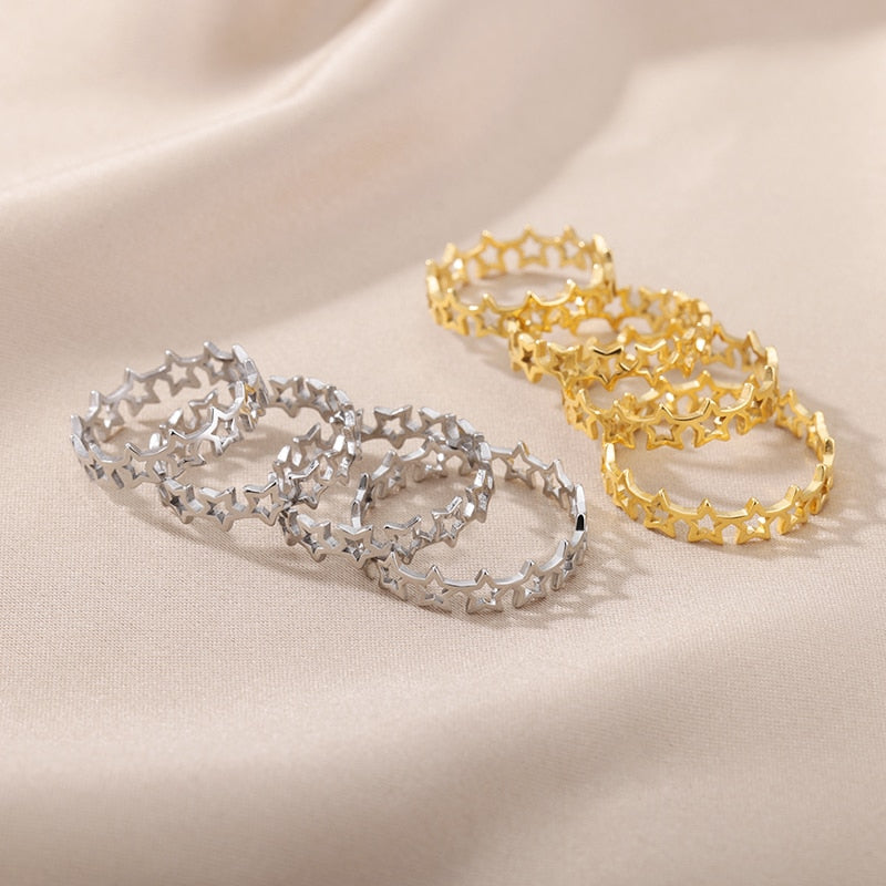 Hollow Stars Rings for Women Stainless Steel Gold Color Geometric Couple Ring 2023 Trend Wedding Aesthetic Jewelry anillos mujer
