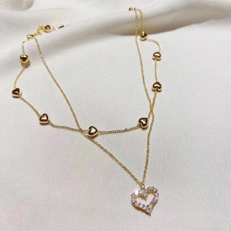 Hollow out Heart Love Multilayer Necklaces For Women Trendy romantic Prom Accessories Elegant Charm Clavicle Chain Girl Gift