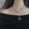 Hong Kong Style Retro Light  Pearl Stitching Hip-Hop Butterfly Pendant Necklace Simple Thick Chain Clavicle Chain