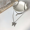 Hong Kong Style Retro Light  Pearl Stitching Hip-Hop Butterfly Pendant Necklace Simple Thick Chain Clavicle Chain