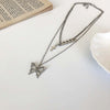 Hong Kong Style Retro Light  Pearl Stitching Hip-Hop Butterfly Pendant Necklace Simple Thick Chain Clavicle Chain