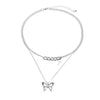 Hong Kong Style Retro Light  Pearl Stitching Hip-Hop Butterfly Pendant Necklace Simple Thick Chain Clavicle Chain