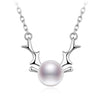 100% Silver 925 Jewelry Sterling Silver Necklace for Women Deer Horn and Pearl Pendant Necklace Come With Chain