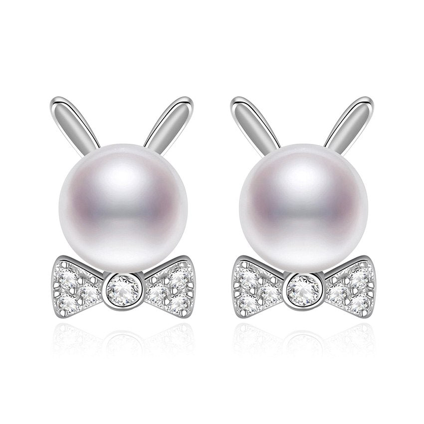2020 Fashion 925 Sterling Silver With White Pearl Stud Earrings Lovely Exquisite Rabbit For Women Jewelry