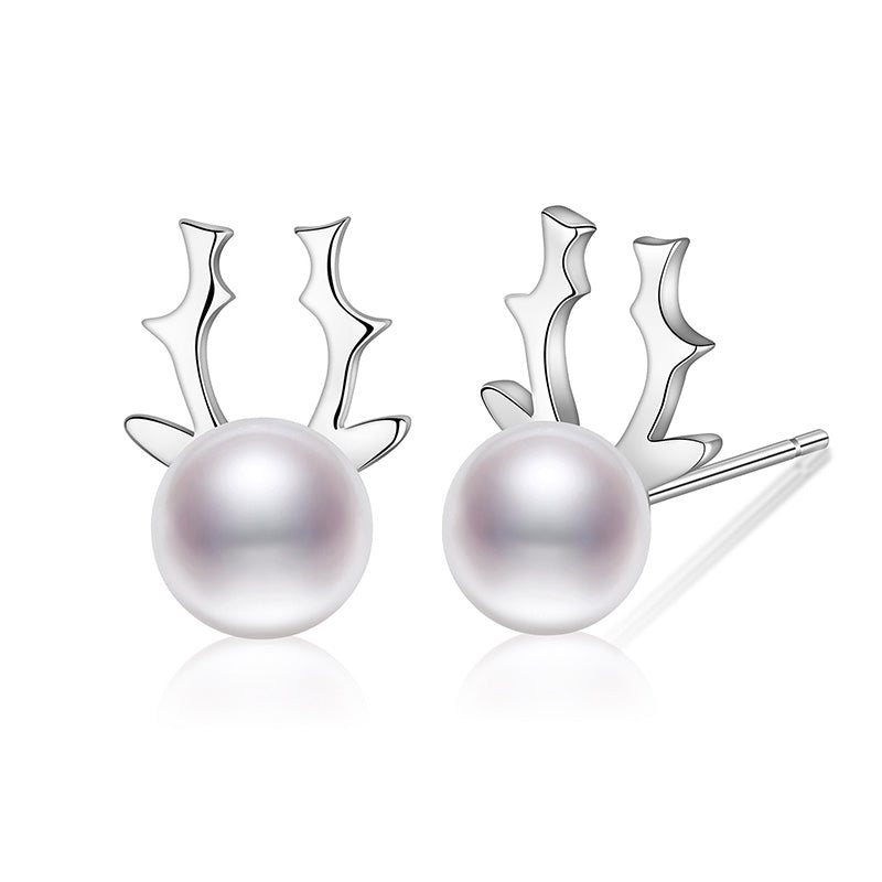 2020 Fashion Lovely 925 Sterling Silver Natural Pearl Stud Earring Lovely Antlers For Women Gift Jewelry