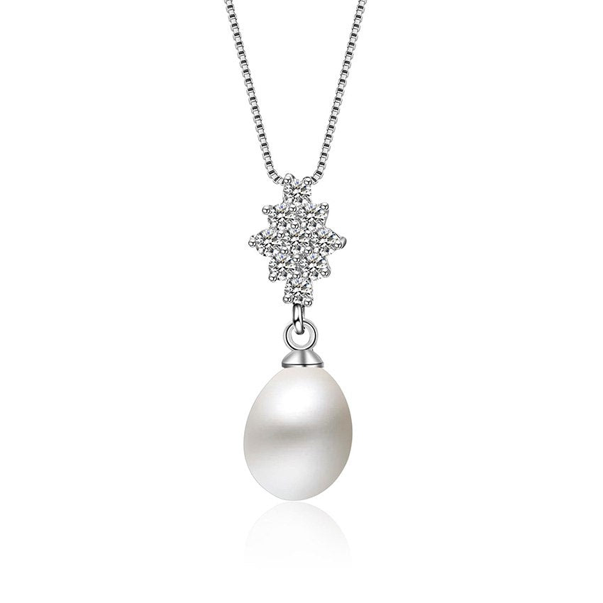 2020 Fashion Style High Quality Natural Pearl 925 Sterling Silver Pendant Necklace Jewelry flower for Women
