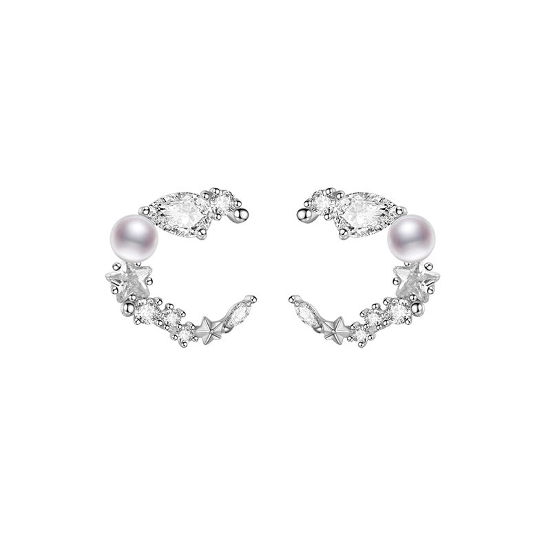 2020 Hot Sell Fashion Natural Pearl with 925 Sterling Silver Stars Stud Earrings for Women Girls Romantic Gift Bijoux