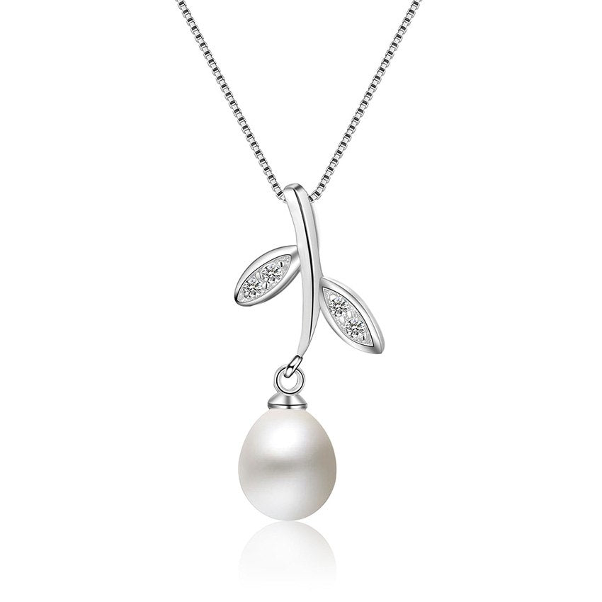 2020 Hot Selling 925 sterling silver Natural Pearls Leaf flower Pendant Necklaces for Women Jewelry Gift Box