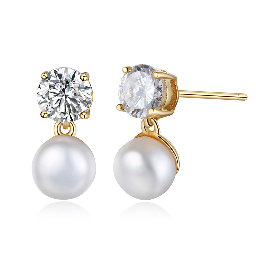 2020 Hot Shiny Round Natural Pearl Stud Earrings With 925 Sterling Silver For Women Charm Jewelry Best Gift