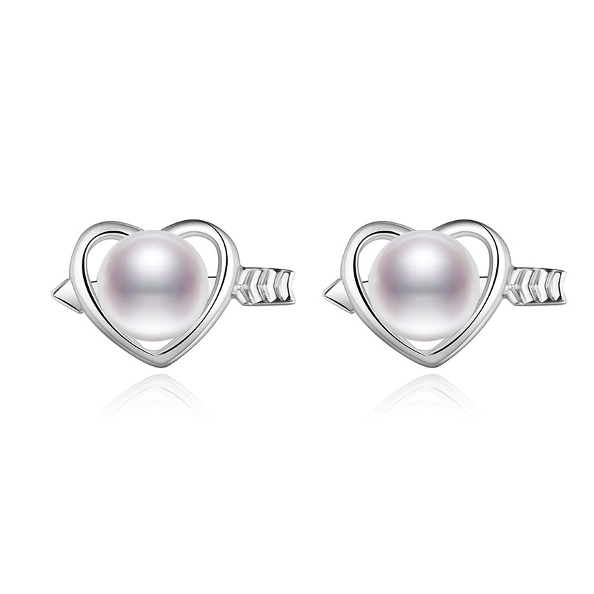 2020 New Design 925 Sterling Silver Natural Pearl Stud Earrings Heart One Love Earrings Women Jewelry Gifts