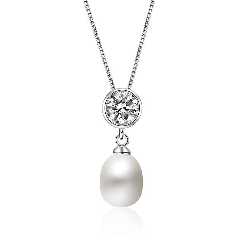 2020 New Fashion 925 Sterling Silver Natural Pearl Pendant Necklace with Chain for Women Jewelry Wedding