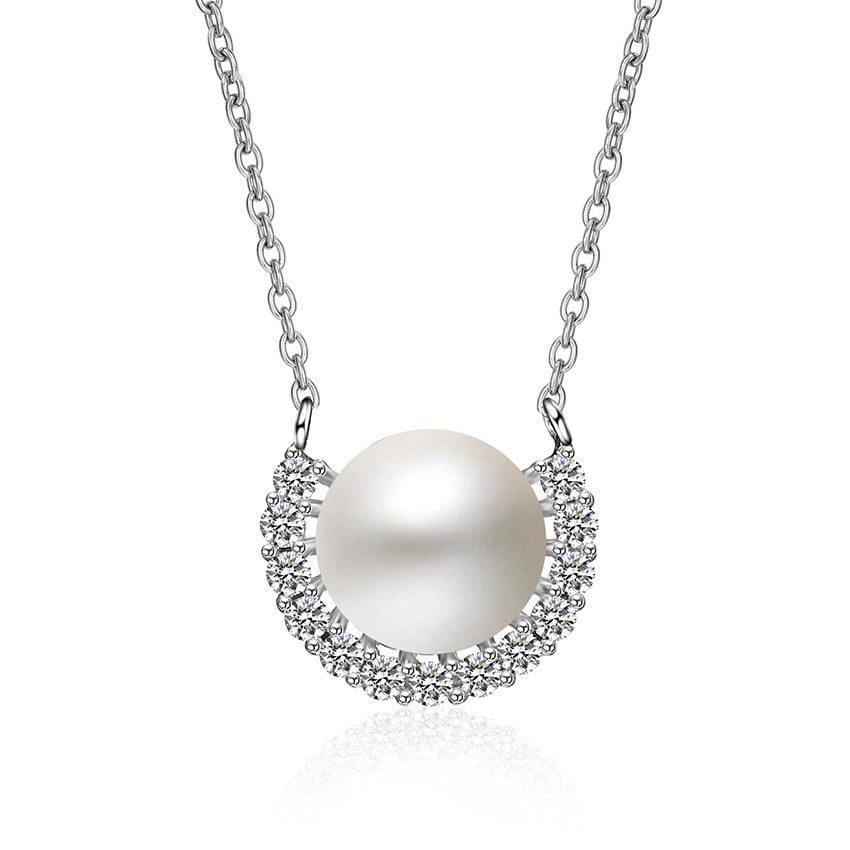 2020 New Simple Pearl Necklace Women 100% Silver 45cm Chain with 8 mm Natural Pearl Pendant Jewelry Necklace