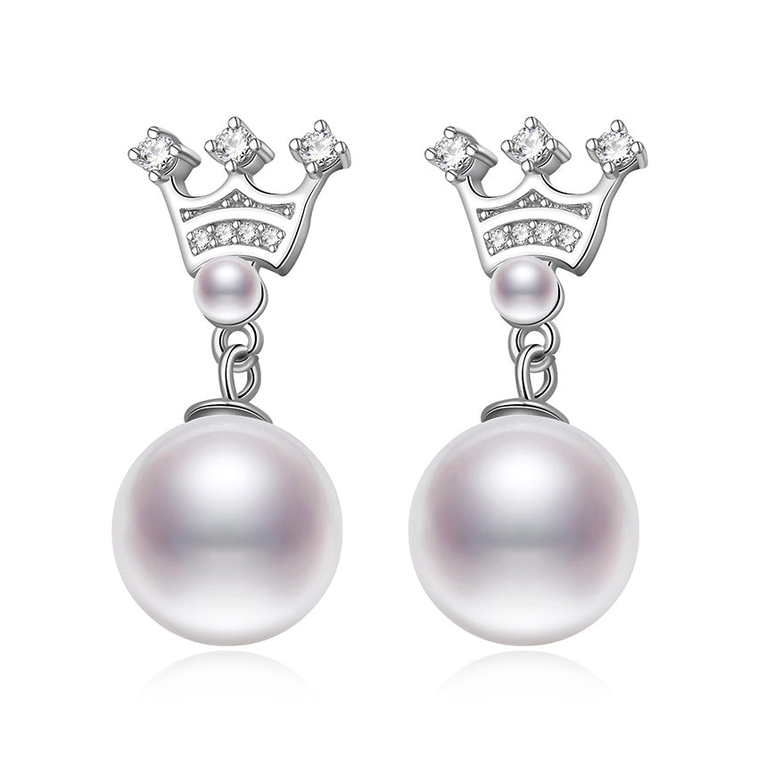 2020 New Spike Crown 925 Sterling Silver Natural Pearl Earrings Real Genuine Charm Pearl Jewelry 10mm pearl