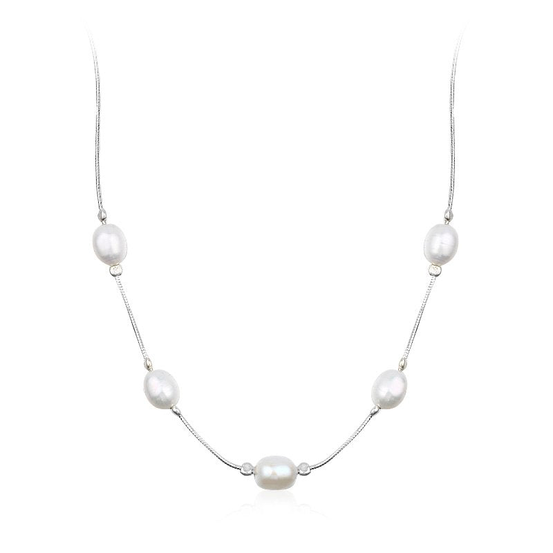 5pcs White Pearl Necklaces & Pendants Retro Necklace 925 Sterling-silver-jewelry Bijoux Femme Gift For Friends