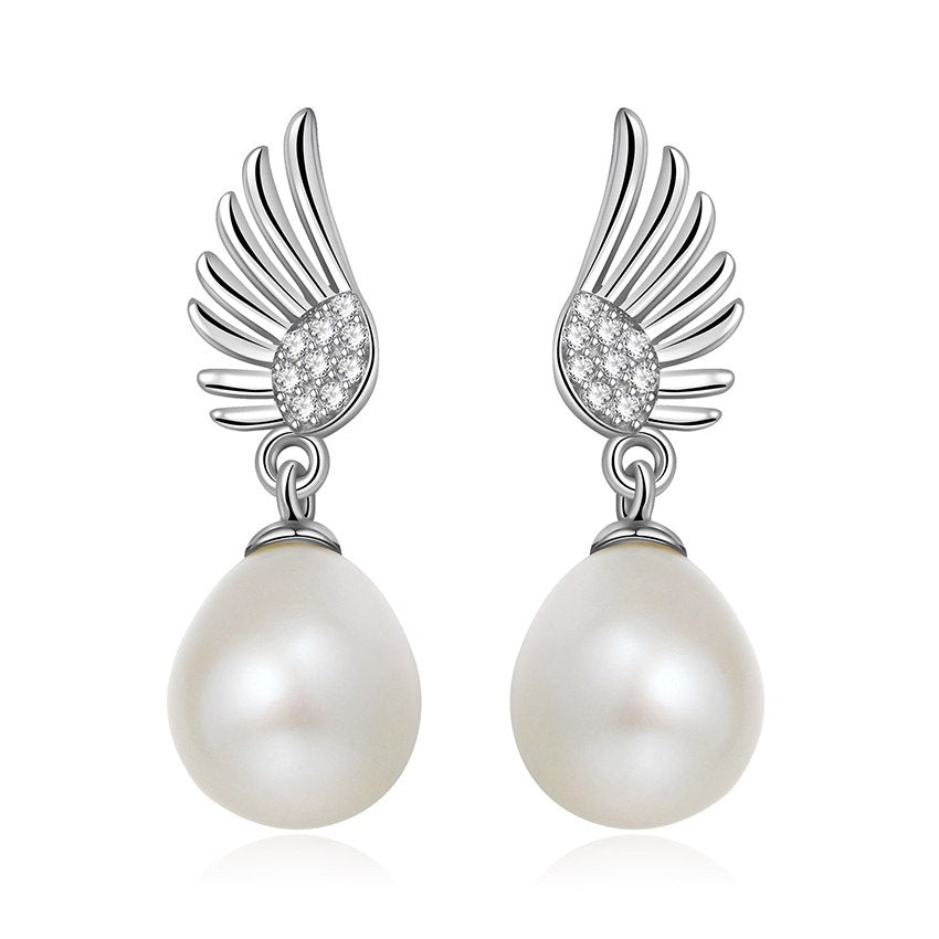 8-9mm AAA Quality Angel Wing Pearl Earrings For Women Party Gift Sterling Silver Drop Earring Best Friend Gift