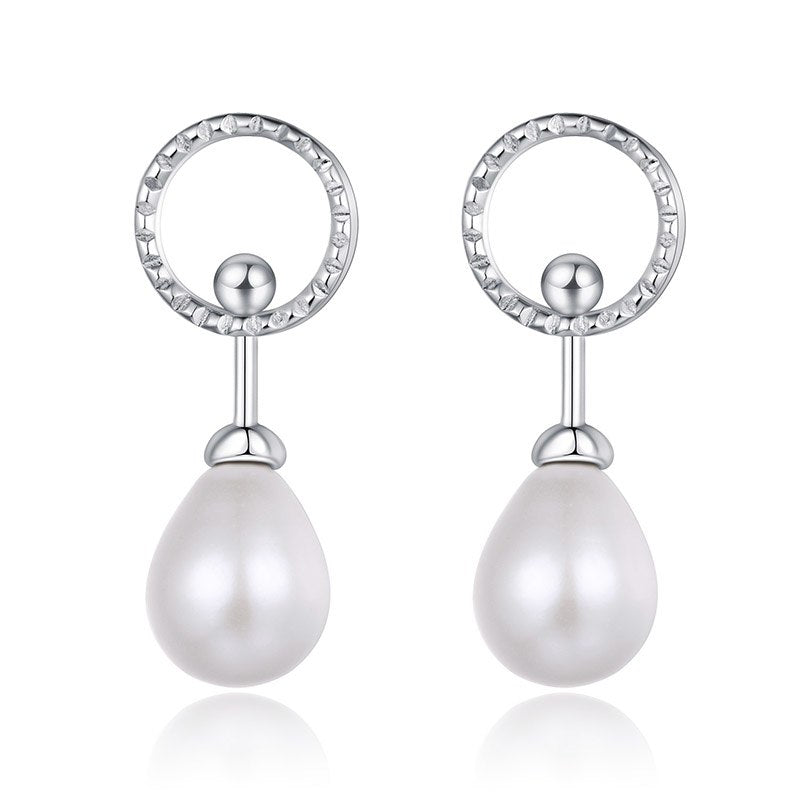 925 Sterling Silver Earring Waterdrop Genuine Natural Pearl Hollow Circle Dangle Earrings Women Pearl Jewelry
