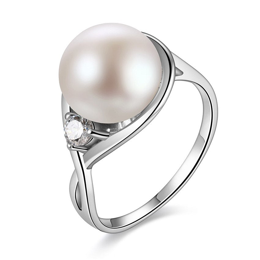 925 Sterling Silver with High Quality Natural Pearl Rings Jewelry Simple Generous for Women Gift with Box