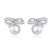 Bow-Knot Women 2020 High Quality White Natural Pearl Stud Earrings Real 925 Sterling Silver Elegant Brincos