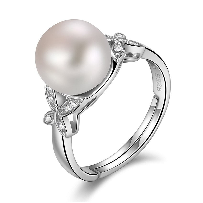Elegant Butterfly Ring Hot Selling Natural Pearl 925 Sterling Silver Adjustable Rings Jewelry for Women Box