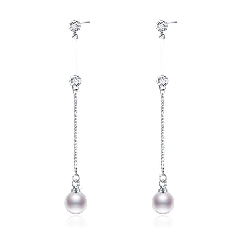 Fashion Long Chain Dangle Earrings For Women Girls Elegant Romantic 925 Sterling Silver Pearl Brincos Jewelry
