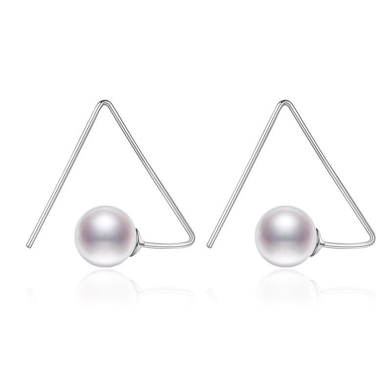 Fashion Retro Personalized Triangle Natural Pearl with 925 Sterling Silver Drop Earrings Women Jewelry Geometric Brincos
