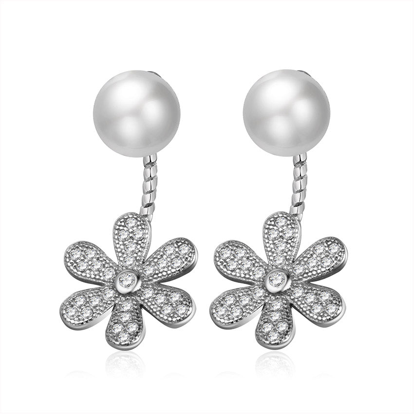 Flower Earrings For Women 7MM Natural Pearl with 925 Sterling Silver Stud Earring Brincos Party Jewelry Gift